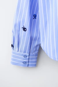 STRIPED SHIRT AND GATHERED TOP SET WITH SEQUIN APPLIQUÉ