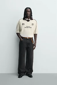 CONTRAST EMBROIDERED RETRO SOCCER POLO