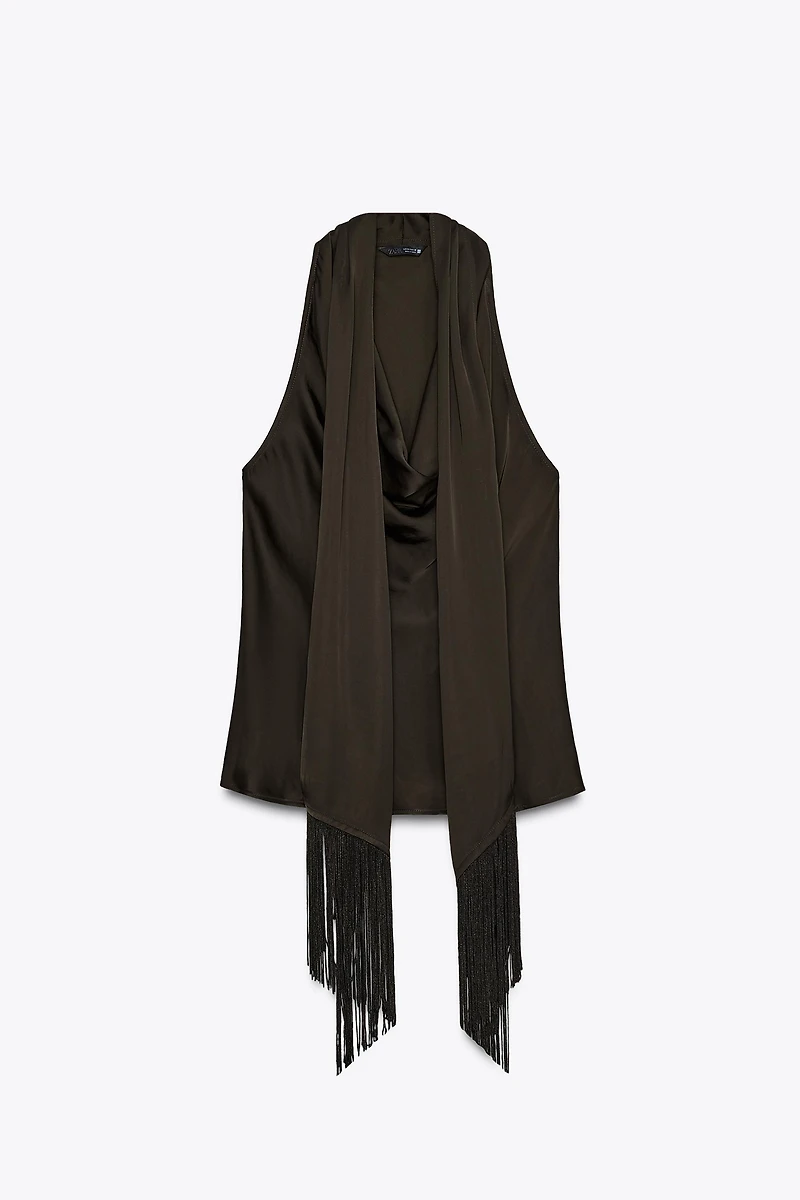 FRINGED SATIN EFFECT TOP