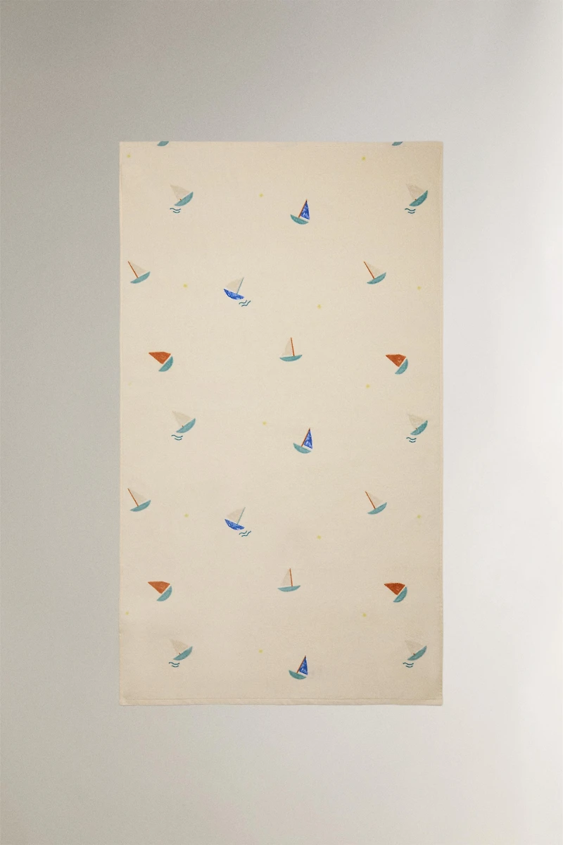 SERVIETTE ENFANT PLAGE VELOURS BATEAUX