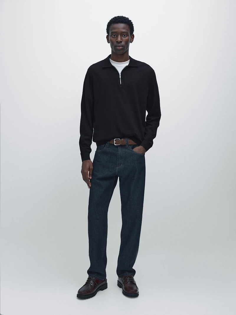 Pull polo en maille de laine mérinos