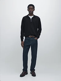 Pull polo en maille de laine mérinos