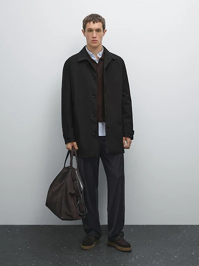 Water-repellent fabric trench coat
