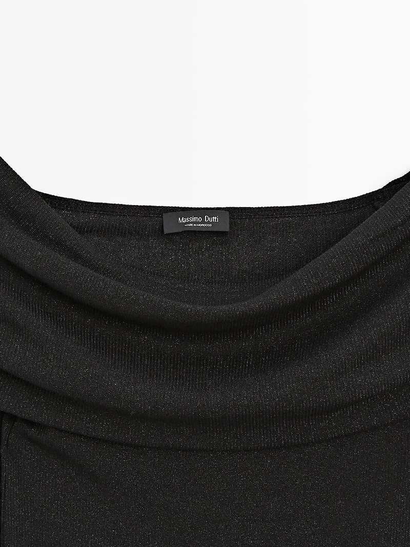 Long-sleeved ribbed T-shirt with metallic finish