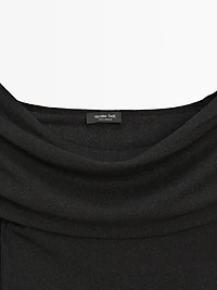 Long-sleeved ribbed T-shirt with metallic finish