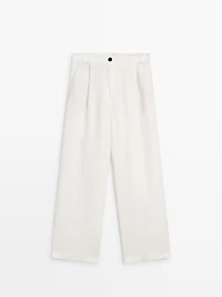 100% linen wide-leg elasticated trousers