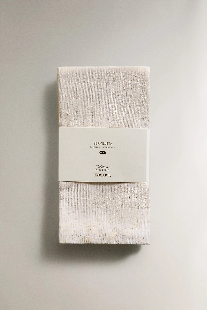 LOT DE SERVIETTES DE TABLE EN COTON À MOTIF FLEURI ENCADRÉ NOËL (LOT DE 2)