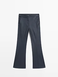 Waxed flare fit trousers