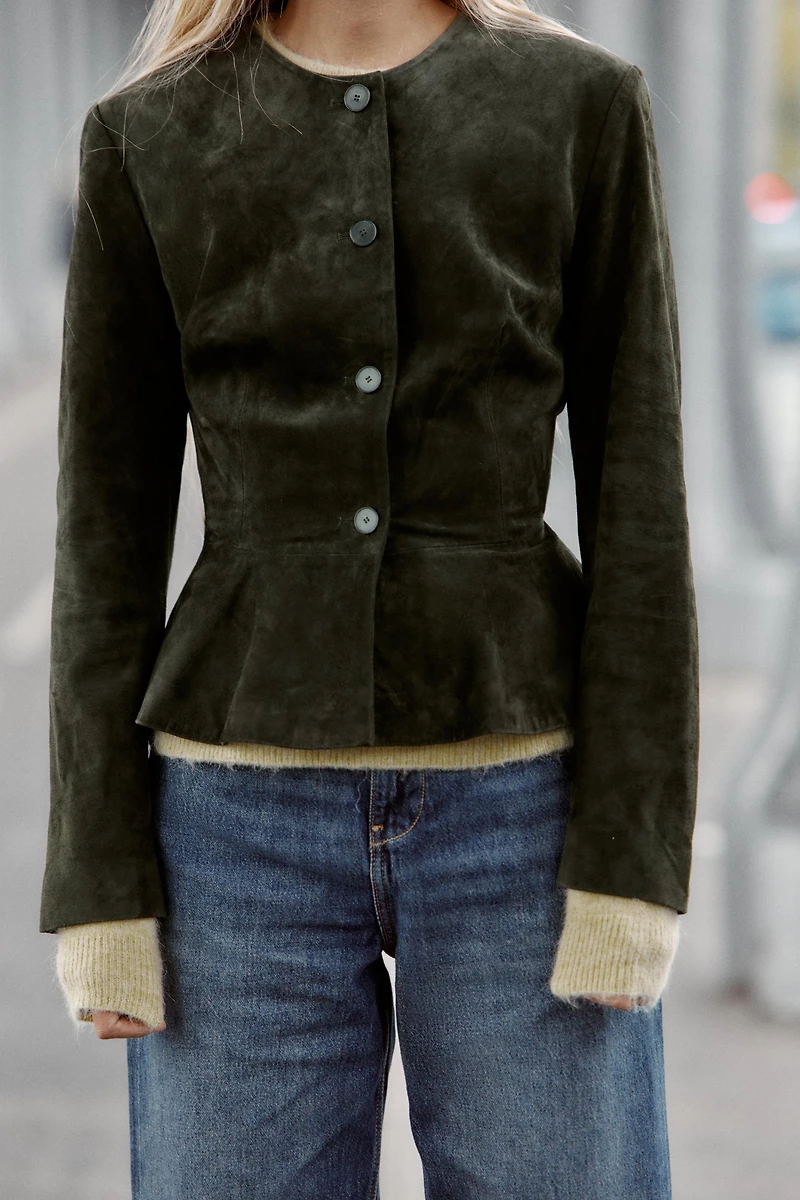 100% LEATHER FLARED HEM JACKET