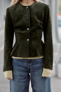 100% LEATHER FLARED HEM JACKET