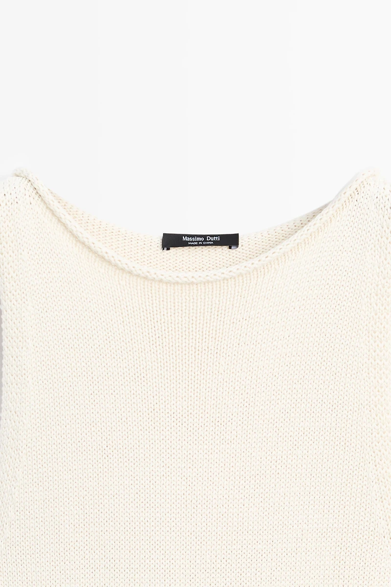 100% cotton contrast knit midi dress
