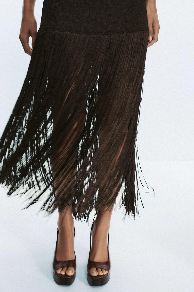 FRINGED FITTED DRESS