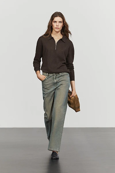 Wool blend quarter-zip knit sweater