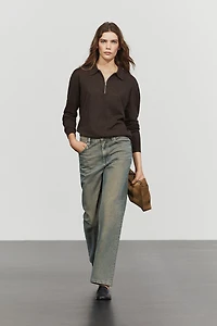 Wool blend quarter-zip knit sweater