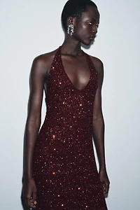 SEQUIN V-NECK DRESS