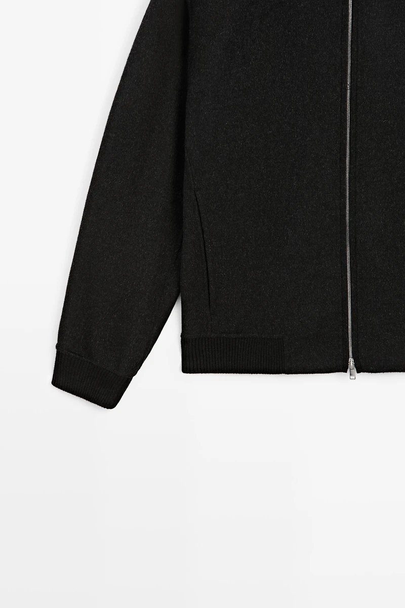 Wool blend double-knit hooded jacket