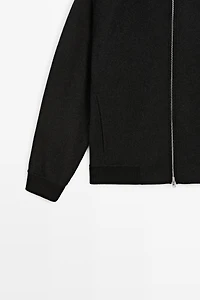 Wool blend double-knit hooded jacket