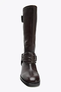 LEATHER EMBROIDERED FLAT BOOTS