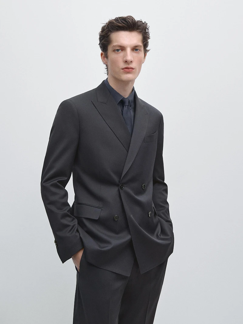 100% cool wool double-breasted suit blazer