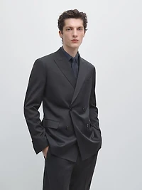 100% cool wool double-breasted suit blazer