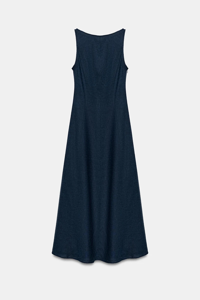 LINEN OPEN BACK MIDI DRESS