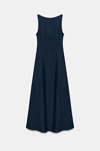 LINEN OPEN BACK MIDI DRESS