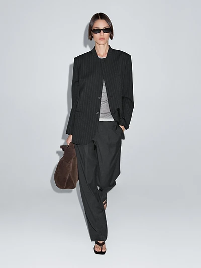 100% wool striped blazer with collar detail