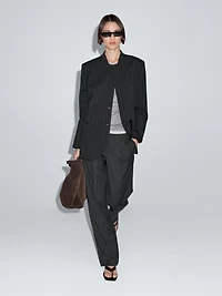 100% wool striped blazer with collar detail