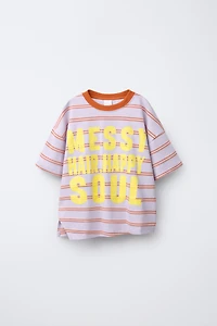 STRIPED AND TEXT T-SHIRT