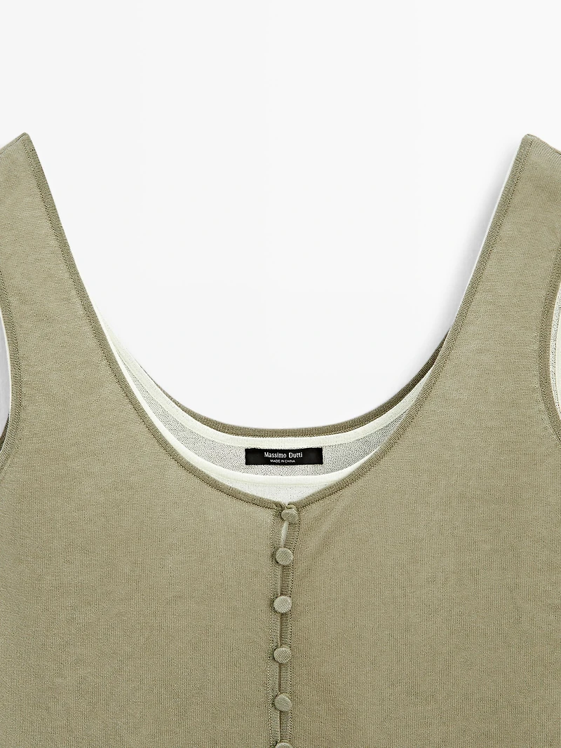 Layered knit top with buttons