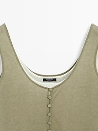 Layered knit top with buttons