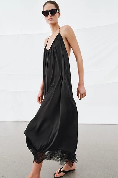 ZW COLLECTION SATIN LACE HALTER DRESS