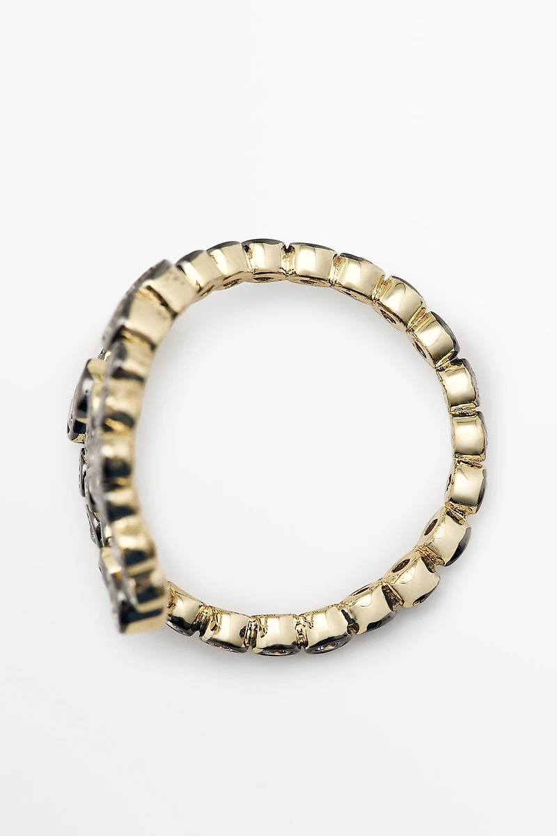 Spiral ring with rhinestones