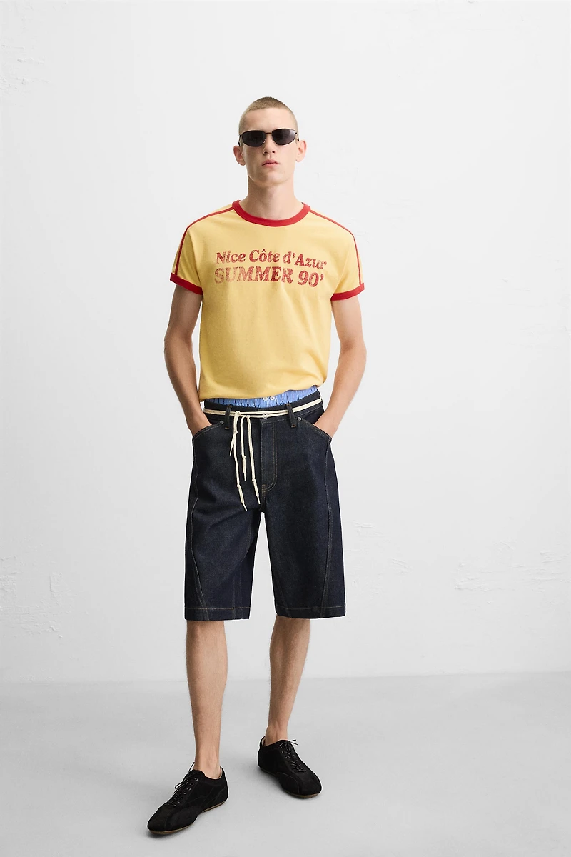 CONTRAST TEXT RIB T-SHIRT