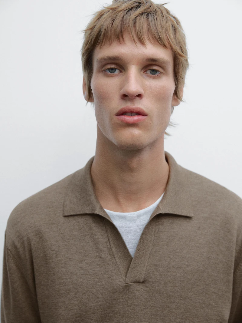 V-neck knit polo sweater