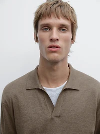 V-neck knit polo sweater