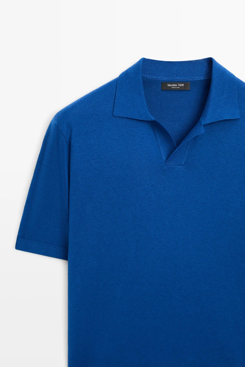 Cotton and linen knit polo sweater