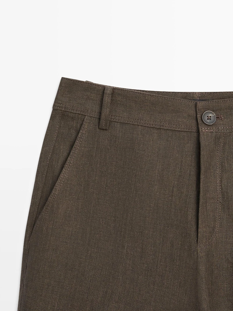 Kick flare cropped linen trousers