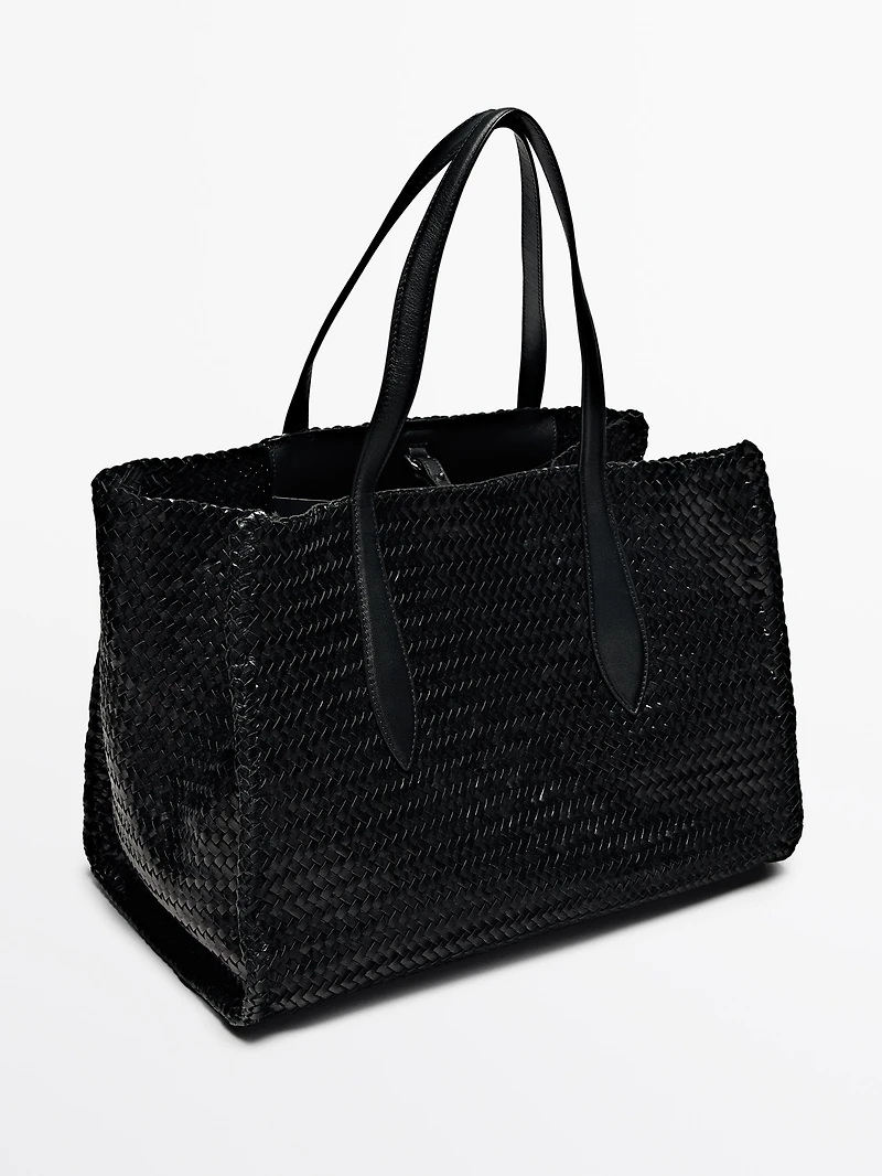 Grand sac satchel tressé en cuir nappa