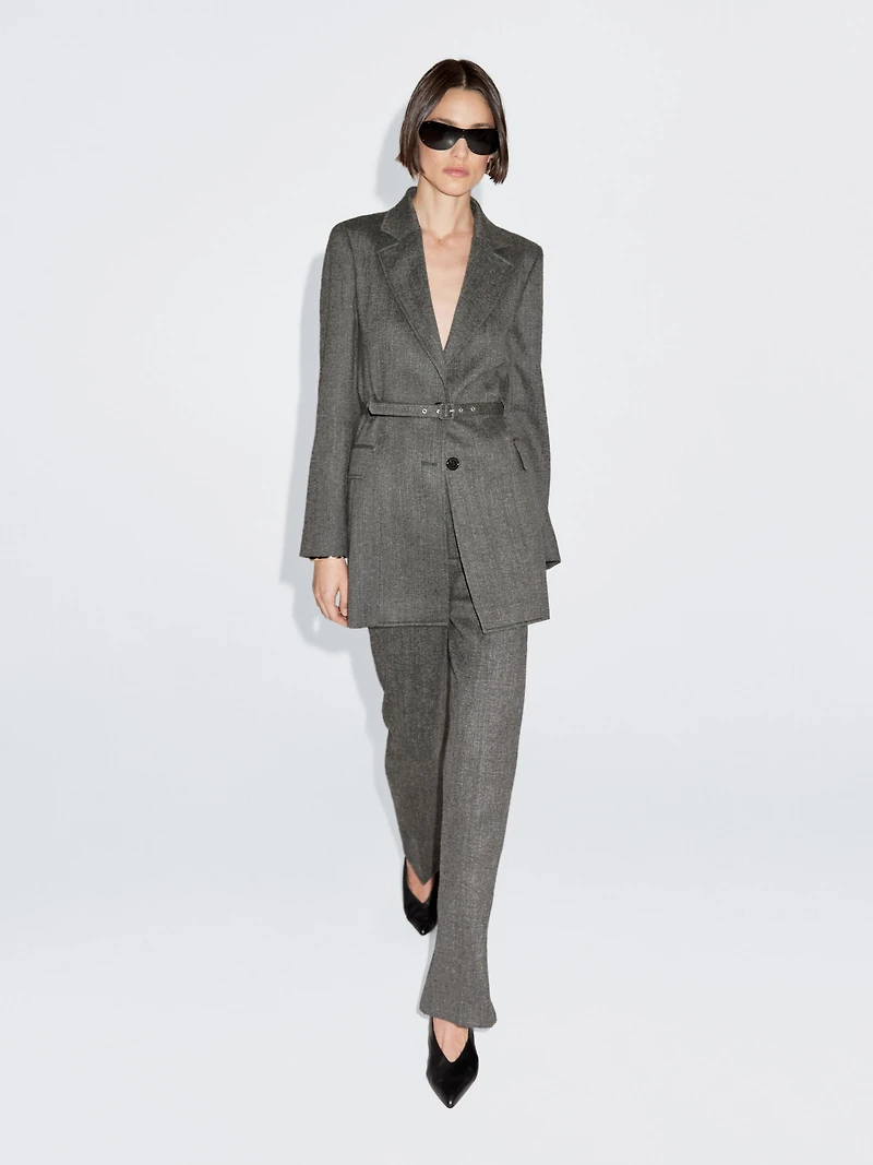 Flecked suit blazer with belt