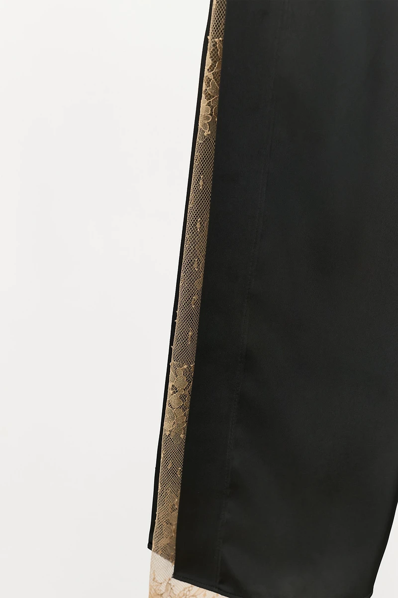 SATIN EFFECT PANTS WITH LACE VENTS