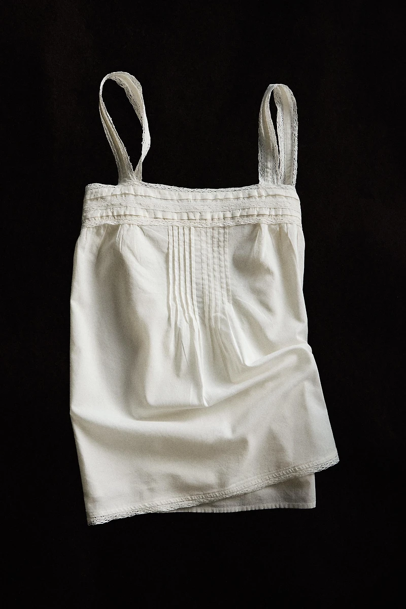 LACE AND PINTUCK STRAPPY TOP