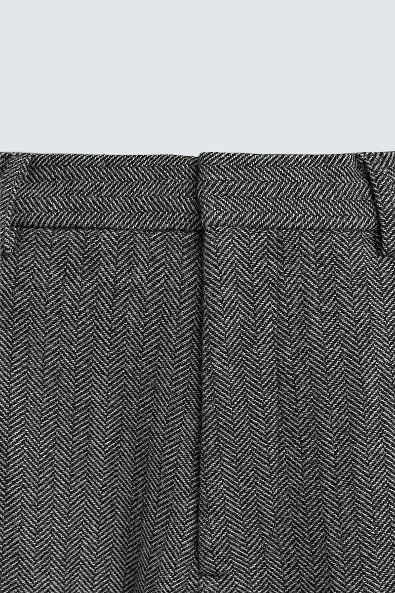 HERRINGBONE WOOL BLEND SUIT PANTS