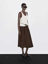 Suede leather flared midi skirt