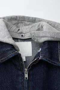 DENIM OVERSHIRT WITH DETACHABLE FLEECE HOOD