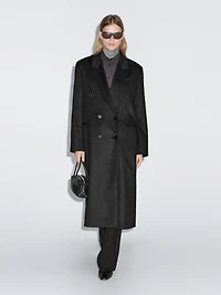 Long double-breasted 100% wool coat