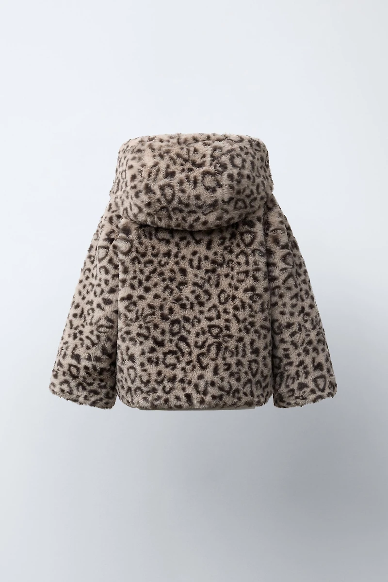 ANIMAL PRINT FAUX FUR JACKET