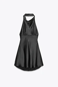 SHORT SATIN HALTER DRESS