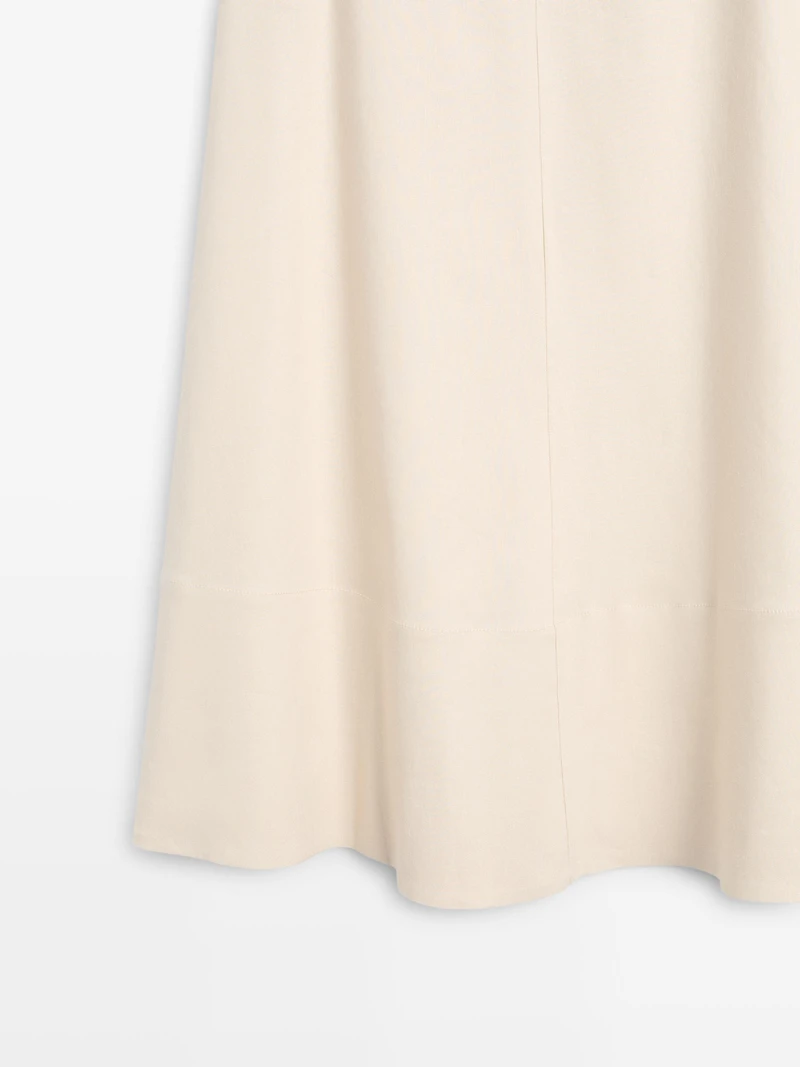 Linen blend flared skirt with pocket