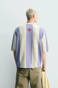 EMBROIDERED PATCH STRIPED KNIT T-SHIRT